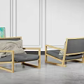 Modern Interior Single Sofa With Wooden Frame Gray Cushion And Throw Pillow