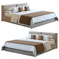 Modern Double Bed with Light Gray Upholstered Headboard White Bed Linen and Brown Throw Pillows 3d model