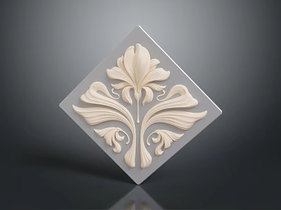 Diamond Shaped Decorative Panel With Beige Floral And Scroll Patterns For Home Decor 3d model