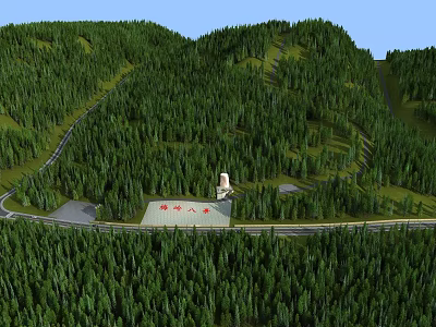 Road Infrastructure In Mountainous Forest Area With Winding Paths And Central Building 3d model
