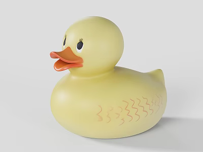 Yellow Rubber Duck Toy With Orange Beak Black Eyes And Pink Wavy Patterns 3d model