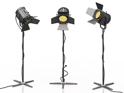 Modern Industrial Floor Lamps With Adjustable Barn Doors Black Heads And Metal Tripod Bases 3d model