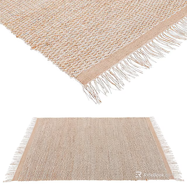 Square Woven Rug With Natural Beige Tone And Fringe Detail For Home Decor 3d model 