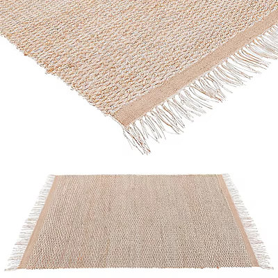 Square Woven Rug With Natural Beige Tone And Fringe Detail For Home Decor 3d model