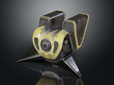 Yellow And Black Industrial Device With Tripod Base Circular Sensor And Side Panels 3d model