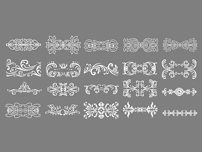 Collection Of White Decorative Patterns In Various Styles On Gray Background 3d model