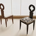 Stylish Wooden Dining Chairs With Brown And Black Frames And White And Patterned Seats
