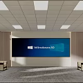 Modern Meeting Room With Large Screen Displaying Windows 10 Logo And Chairs