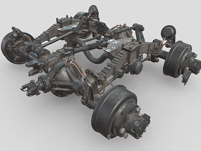 Commercial Vehicle Chassis With Heavy Duty Axles Suspension System Mechanical Components And Wheels 3d model