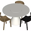 Modern White Round Dining Table Set With Pedestal Base And Three Chairs 3d model