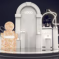 Interactive Zone With White Archway LOGO Display Stands Neon Lights And Decorative Columns 3d model