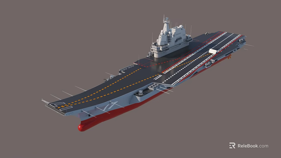 Aircraft Carrier With Flight Deck Runway Markings And Island Structure Exterior View 3d model