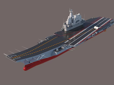 Aircraft Carrier With Flight Deck Runway Markings And Island Structure Exterior View 3d model