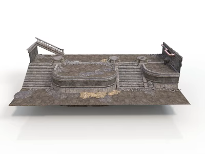 Ancient Ruined Architectural Platform With Stone Steps Damaged Carvings And Weathered Surfaces 3d model