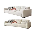 Stylish Three Seater Sofas In White Beige Black With Patterned Pillows And Pink Plush Toys