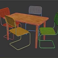 Modern Dining Table Set With Wooden Tabletop Four Woven Chairs And Metal Legs