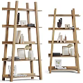 Wooden Shelving Unit with Multiple Layers for Books Frames and Decorative Items in Minimalist Design