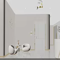 Beauty Salon Interior Featuring Reception Desk Skin Care Sign Marble Wall Green Plants And Sculpture