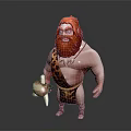 Prehistoric Caveman Character With Red Hair Beard And Leopard Skin Outfit Holding Stone Tool