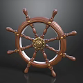 Vintage Wooden Ship Steering Wheel With Brass Accents And Gold Center