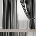Modern Gray Linen Window Curtains With Sheer Layer And Tieback Detail