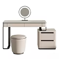 Modern Dressing Table With Marble Top Round Mirror Stool And Storage Cabinet 3d model