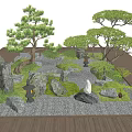 Japanese Style Courtyard Garden Featuring Pine Trees Stones Moss And Stone Lanterns