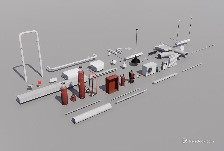 Essential Public Facilities Infrastructure Components With Pipes Valves And Metal Equipment 3d model 