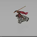 Monkey King Statue With Golden Staff Red Cape Armor And Cloud Base 3d model