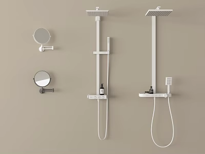 Modern White Wall Mounted Shower System With Handheld Sprayer And Mirrors 3d model