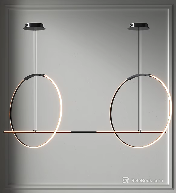 Modern Circular Pendant Light with Double Ring Design Sleek Metal Frame and Warm LED Illumination 3d model 