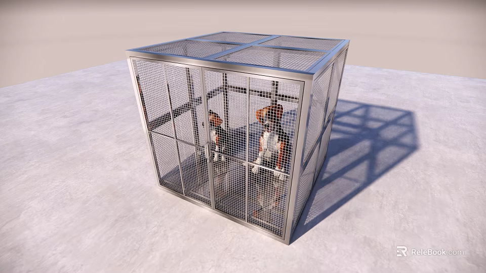 Cube Shaped Metallic Cage Decorative Ornament Set With Two Dolls Inside 3d model 