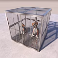 Cube Shaped Metallic Cage Decorative Ornament Set With Two Dolls Inside