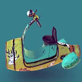 Vibrant Yellow Green Graffiti Flying Vehicle With Large Propeller And Rider Figure