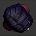 3D Character Head Model With Purple Hair Red Accessories Neck Ornament And Red Top