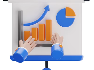Decorative Ornament Set Featuring Whiteboard With Blue Line Chart Orange Bar Chart And Pie Chart 3d model
