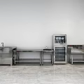 Stainless Steel Modern Kitchen Appliances With Workbench Counter Sink And Refrigerator