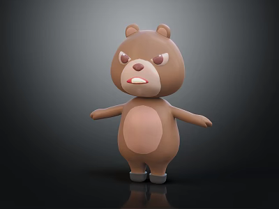 Brown Bear 3D Character Model With Angry Expression And Simple Cartoon Design 3d model