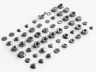 Assorted Metal Screws And Nuts Various Types Hardware Fastener Components 3d model