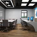 Modern Control Room Interior Design With Multiple Monitors Control Console And Office Chairs 3d model