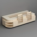 Sleek Modern Cashier Counter Design With Wooden Shelves And Storage Drawers