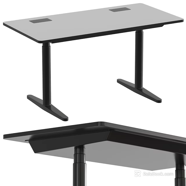 Modern Black Desk with Sturdy Metal Legs Sleek Surface and Stable Flat Base Design 3d model 