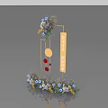 Welcome Home Floral Decoration With Geometric Elements And Blue Yellow Purple Flowers 3d model