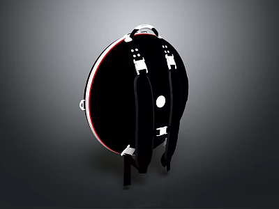 Stylish Black Round Lifestyle Accessory Bag With White Straps And Red Edge Detail 3d model