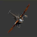 Colorful Mythical Female Warrior With Red Orange Wings Blue Body And Golden Accents