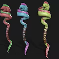 Colorful Aquatic Animals With Pink Blue Green Spiral Shaped Twisted Bodies On Dark Background