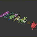 Futuristic Spaceship Models With Various Designs And Detailed Colorful Structures