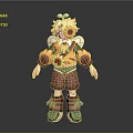 3D Cartoon Character Design With Sunflower Elements Yellow Hair Green Bow And Red Shorts