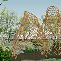 Bamboo Landscape Pavilion With Woven Structure Surrounded by Trees and Grass 3d model