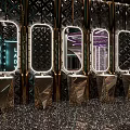Modern Luxury Public Restroom With Illuminated Mirrors And Decorative Diamond Pattern Walls